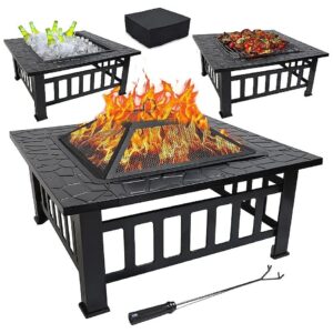 GasOne 32-Inch Metal Fire Pit with Fireplace Screen for Outdoor Gatherings