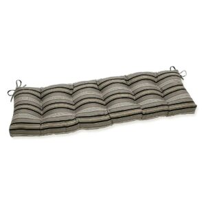 Getaway Stripe Black Grey 18x56 Weather Resistant Tufted Bench Cushion with Ties