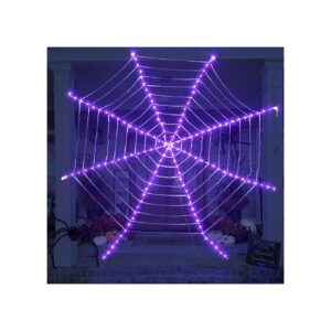 Giant 12ft Purple LED Spider Web Halloween Decorations with 8 Light Modes and Timer