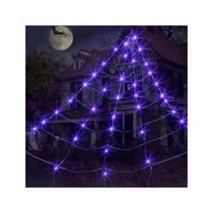 Giant Halloween Spider Web Decorations with 135 LED Purple Lights