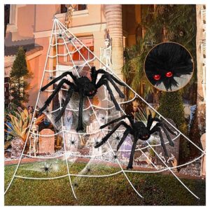 Giant Spider Web Yard Decoration with 60" Vivid Spider and 36" Spider Body for Halloween