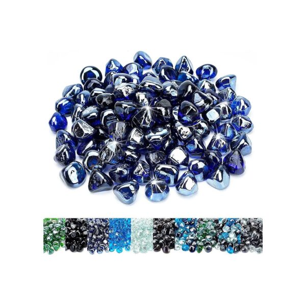 Glass Fire Diamonds for Fire Pit Fireplace and Landscaping Cobalt Blue