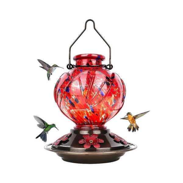 Glass Hummingbird Feeder with 5 Feeding Ports and Perch for Outdoor Hanging