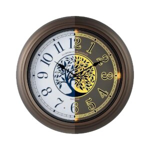 Glass Lens Round Clock with Amber Lighted Dial and Bronze Finish