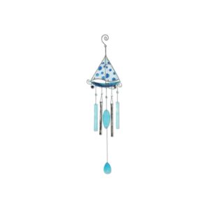 Glass Wind Chime with Marble Accents and Modern Sailboat Design