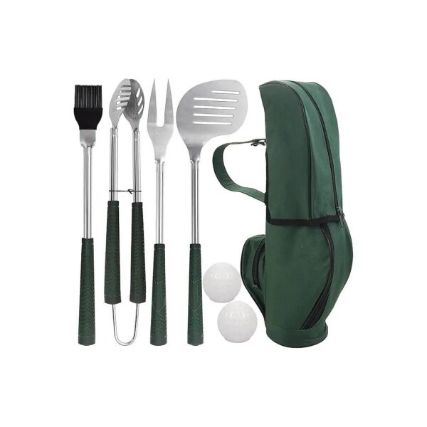 Golf-Club Inspired BBQ Grill Tool Set with Stainless Steel and Rubber Handle Construction