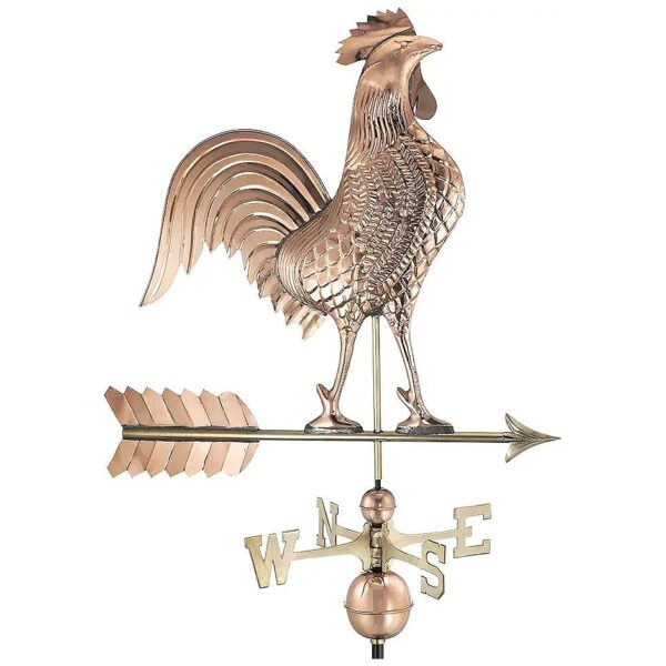 Good Directions Handcrafted Large Copper Rooster Weathervane with Polished Copper Finish