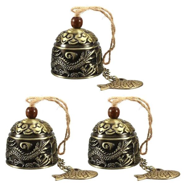 Good Luck Feng Shui Metal Wind Chimes with 3 Pack of Vintage Dragon Bells