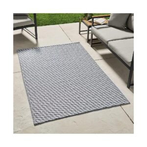 Gray Houndstooth Outdoor Patio Rug 6x9 Waterproof Reversible Gray Area Rug