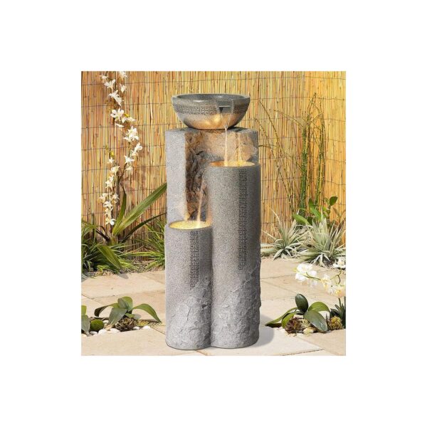 Gray Modern Outdoor Floor Water Fountain with LED Lights