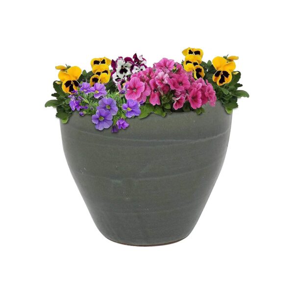 Gray Outdoor Indoor Planter with UV Frost Resistant Glazed Finish and Drainage Holes