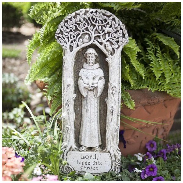 Gray Religious Resin Garden Plaque with St Francis Design