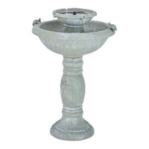 Gray Weathered Stone Solar Powered 2-Tier Fountain with Low Maintenance Design