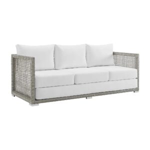 Gray White Wicker Rattan Outdoor Sofa for Family Picnics and Gatherings