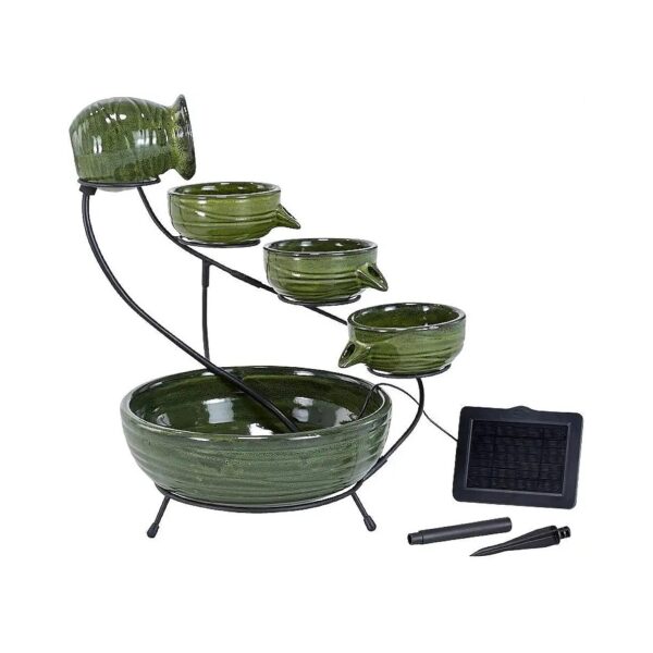 Green Bamboo Ceramic Fountain with Solar Powered Low Voltage Pump