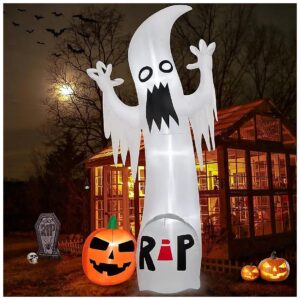 Green Halloween Inflatable Ghost with Pumpkin Decoration for Outdoor Halloween Party