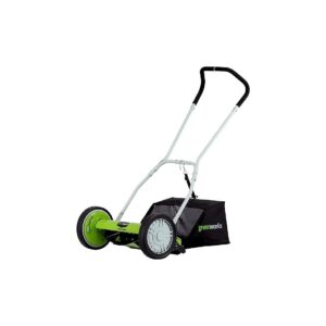 Green Healthy Lawn Mower with 16" Cutting Path and Mulching Capabilities