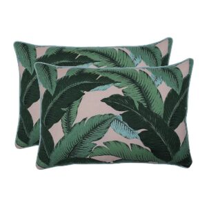 Green Oversized Polyester Outdoor and Indoor Swaying Palms Lumbar Pillows 2-Pack