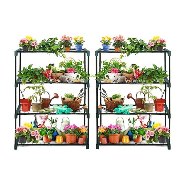 Green Powder-Coated Steel Shelving Units for Greenhouse and Indoor Use