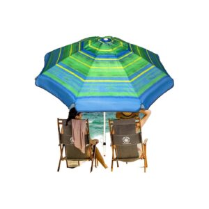 Green Stripe 7FT Outdoor Umbrella with Push Button Tilt and Air Vent for Adult Use