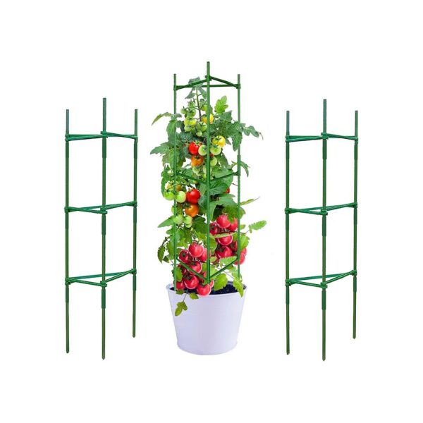 Green Tomato Cage with 20 Twist Ties and Strong Durable Stakes