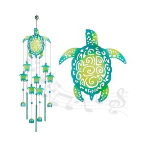 Green Turtle Wind Chimes Outdoor Patio Decoration with Durable Materials and Unique Style