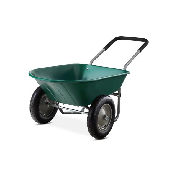 Green Yard Wheelbarrow with Built-in Stand for Lawn and Gardening