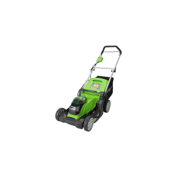 Green and Lightweight Cordless Lawn Mower with Adjustable Cutting Height and Rear Bagging