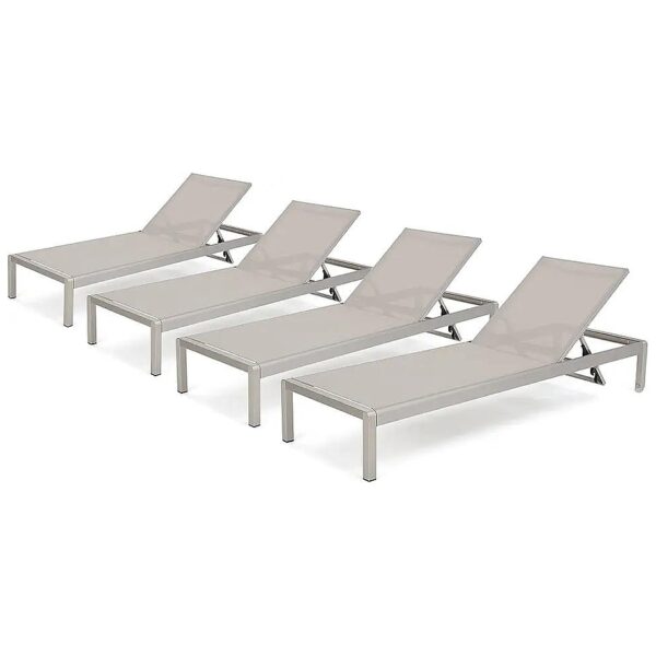 Grey 4-Piece Outdoor Mesh Chaise Lounges with Solid Back for Patio