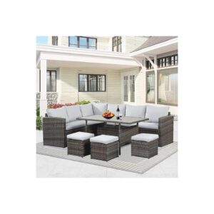 Grey 7-Piece Wicker Patio Furniture Set for Patio, Garden, or Poolside