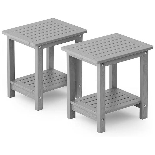 Grey Double Layer HIPS Side Tables for Patio Living Room Bedroom End Table Set