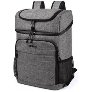 Grey Insulated Backpack Cooler for Lunch Picnic Hiking Camping Trips 30 Cans Capacity