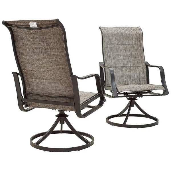 Grey Steel Frame Patio Dining Chair Set with Swivel Sling Rocker and Back Support