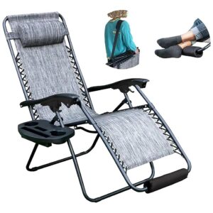 Grey Zero Gravity Chair with Padded Head Pillow and Footrest Cushion