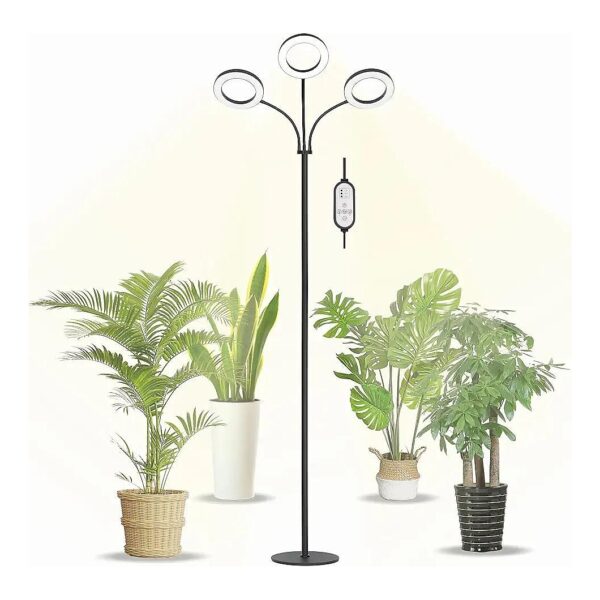 Grow Light for Large Indoor Plants 3 Heads Full Spectrum LED Halo Lamp with Metal Stand