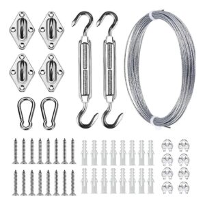 HDPE) Sun Shade Sail Installation Kit with 50 FT Cable Wire Rope and Rope Clamps