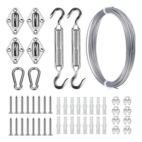 HDPE) Sun Shade Sail Installation Kit with 50 FT Cable Wire Rope and Rope Clamps