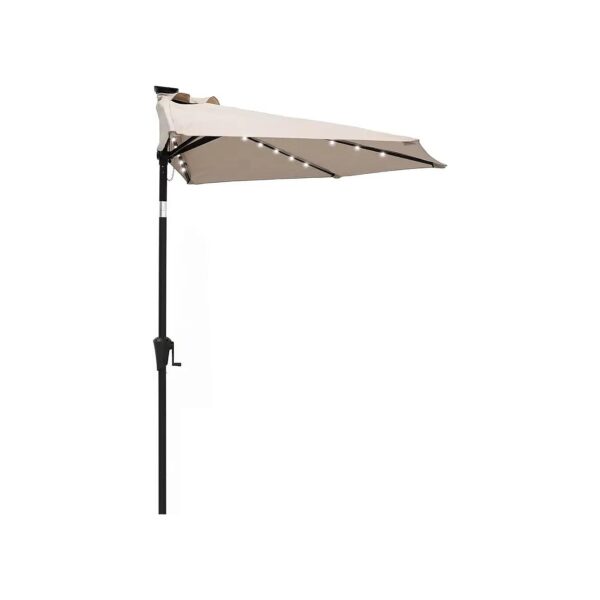 Half Round Outdoor Patio Market Wall Umbrella with Solar LED Lights and Adjustable Tilt