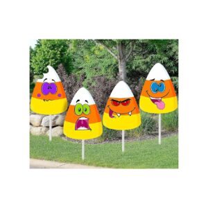 Halloween Candy Corn Yard Signs with Posts for Outdoor Lawn and Garden Decorations