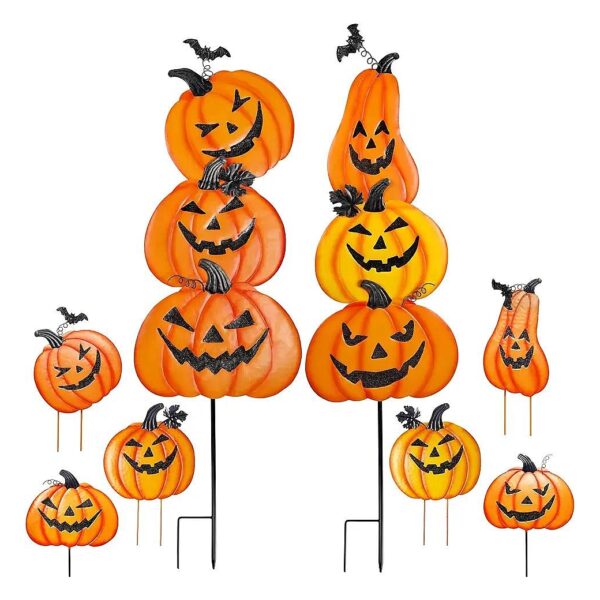 Halloween Horror Metal Pumpkin Stakes Decorations for Outdoor, Garden, Yard Pathway