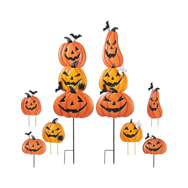 Halloween Outdoor Yard Stakes with Stackable Metal Pumpkins for Unique Home Decor