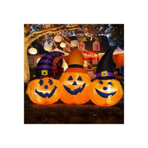 Halloween Pumpkin Combo with Wizard Hat and LED Lights for Yard Decoration Outdoor Party