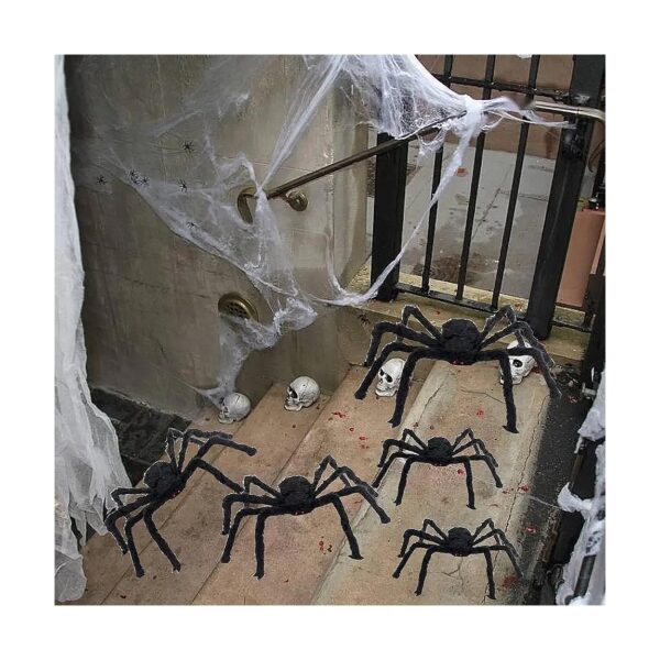 Halloween Spider Decorations 5pcs Realistic Black Spiders with Red Eyes and Bendable Legs