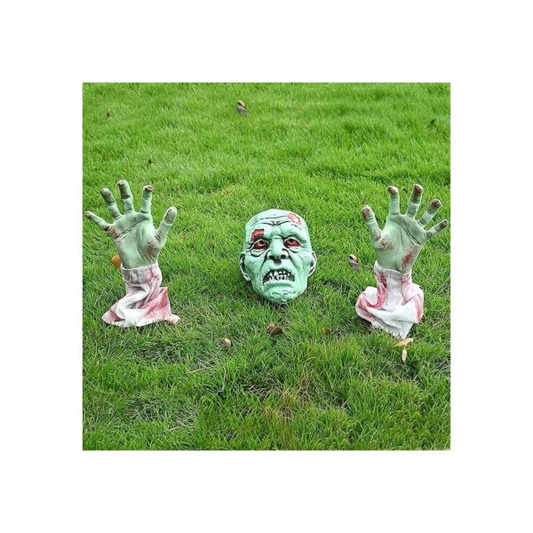 Halloween Zombie Faces and Arms Lawn Stakes for Graveyard Scenes and Patio Decor