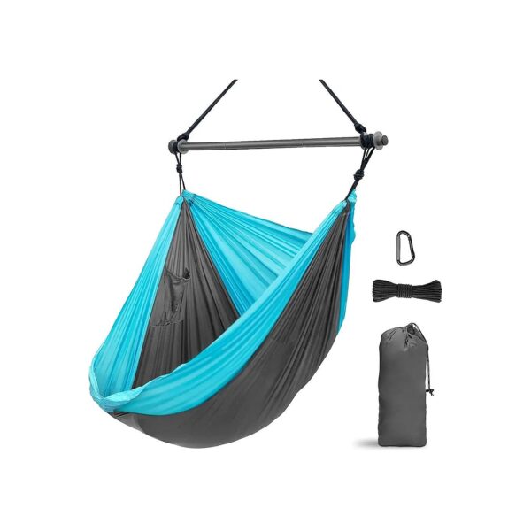 Hammock Chair Swing with Detachable Metal Support Bar and Side Pockets