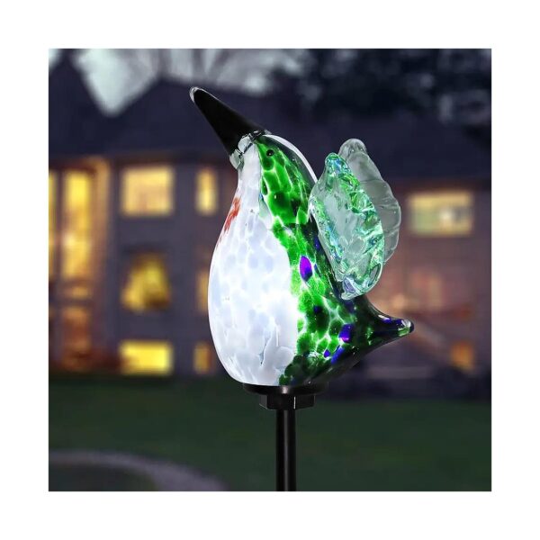 Hand Blown Glass Hummingbird Garden Stake Lights for a Touch of Elegance