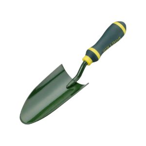 Hand Trowel with Green Ergonomic Grip and Carbon Steel Edge