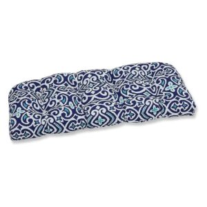 Hand-Crafted Blue White Damask Loveseat Cushion Settee Swing Pillow