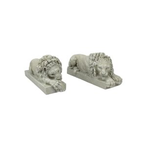 Handcrafted Lion Statues, Antique Stone Finish, Vatican-Inspired, 12"Wx5"Dx5"H, 2 Count