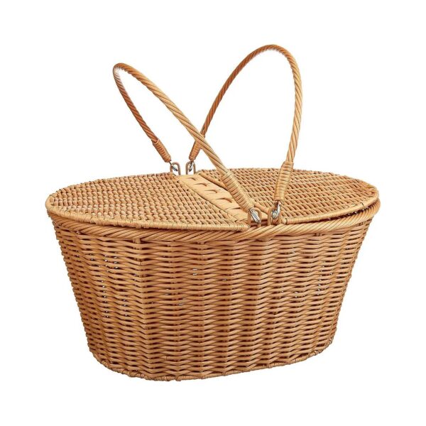 Handcrafted Poly-Wicker Picnic Basket for Picnics, BBQs, and Parties